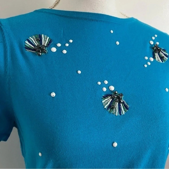 Talbots • BLUE SPARKLE SEA SHELL CAP-SLEEVE SWEATER - Picture 3 of 6